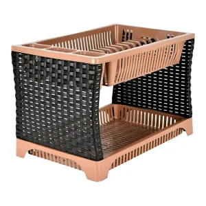 57 Égouttoir à vaisselle 2 niveaux avec bac récupérateur effet rotin 29 х 44 х 29 cm (2)
