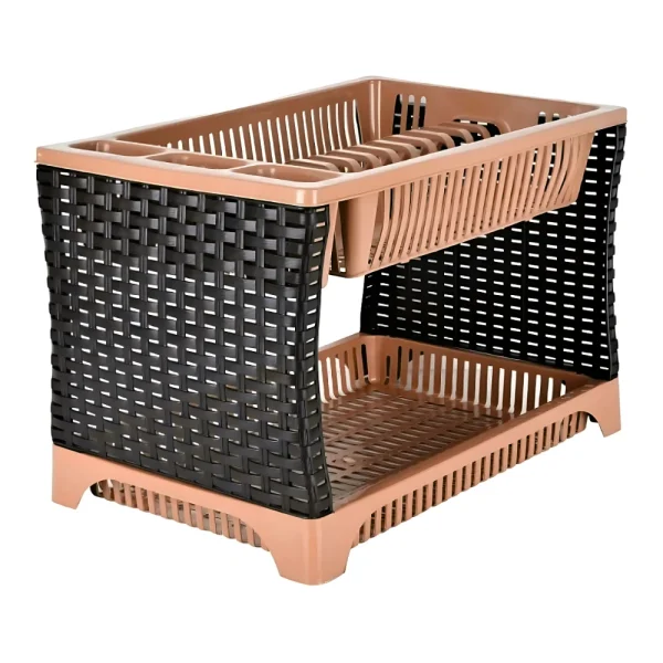 57 Égouttoir à vaisselle 2 niveaux avec bac récupérateur effet rotin 29 х 44 х 29 cm (2)