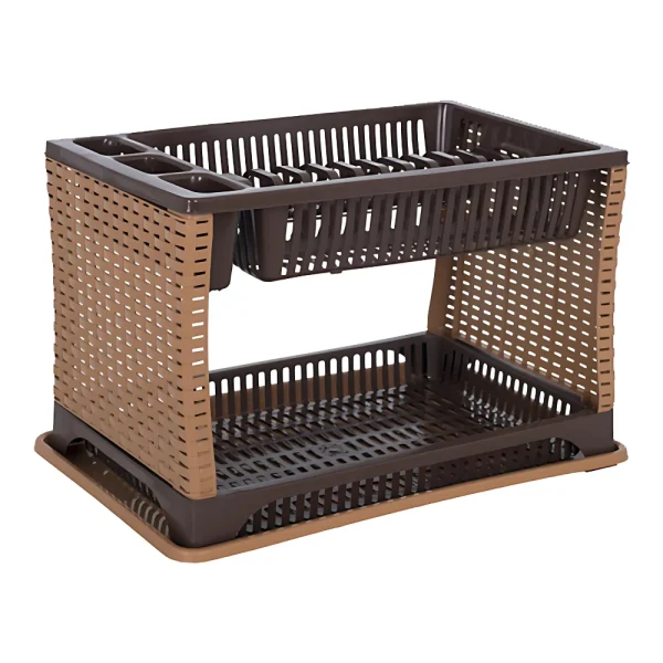 57 Égouttoir à vaisselle 2 niveaux avec bac récupérateur effet rotin 29 х 44 х 29 cm
