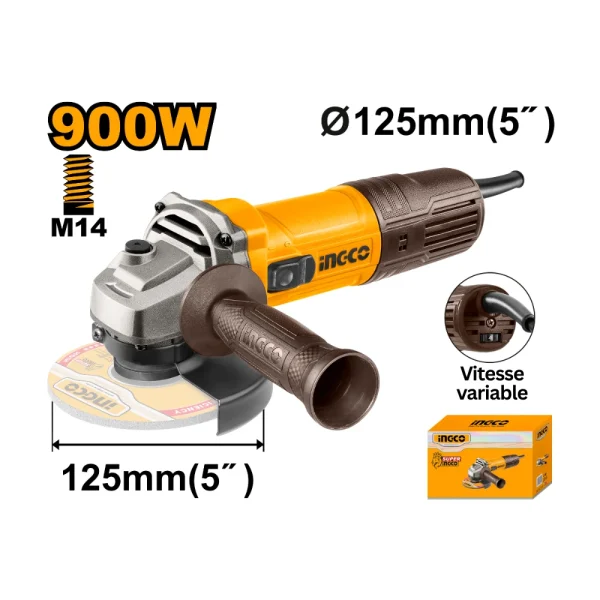 INGCO Meuleuse d'angle 900W 125 mm à vitesse variable