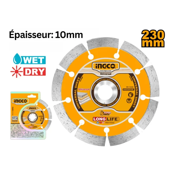 INGCO Disque à tronçonner diamant 230 mm (9") x 22,2 mm