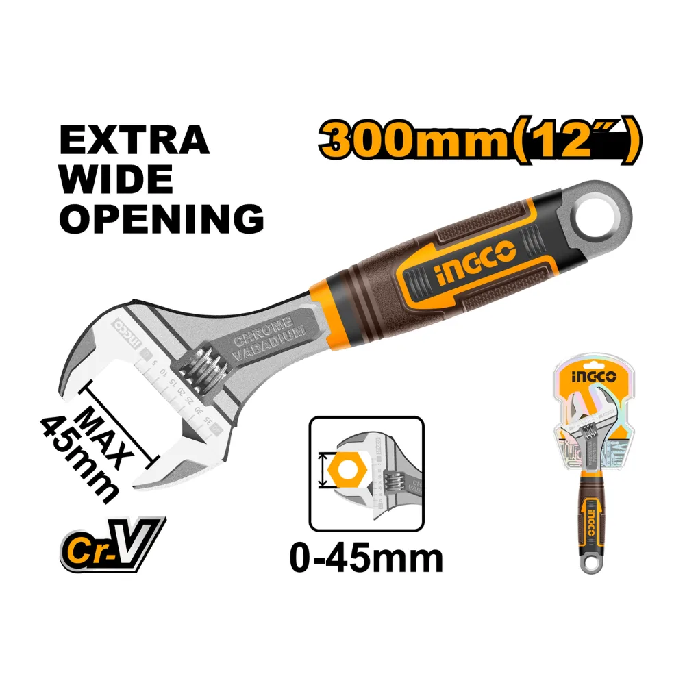 INGCO Clé à molette 250 mm réglable 0-45 mm