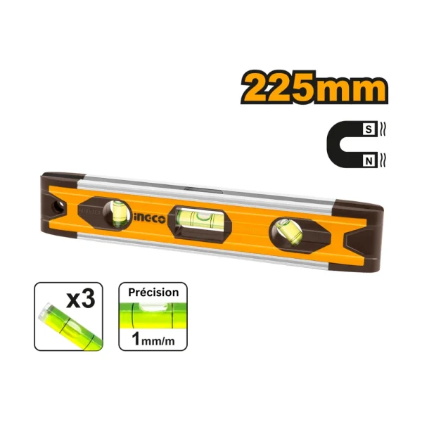 INGCO Mini niveau maçon magnétique 225 mm