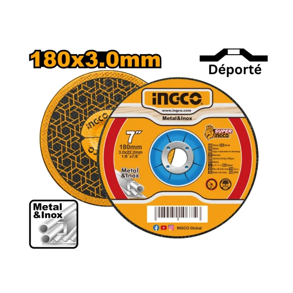 INGCO Disque à couper en métal 180 mm (7") x 3,0 mm (1/8") x 22,2 mm (7/8")