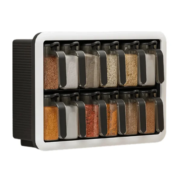 Set de 12 pots à épices avec support mural