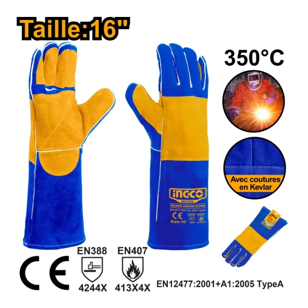 INGCO Gants soudeur anti-chaleur Kevlar 16"
