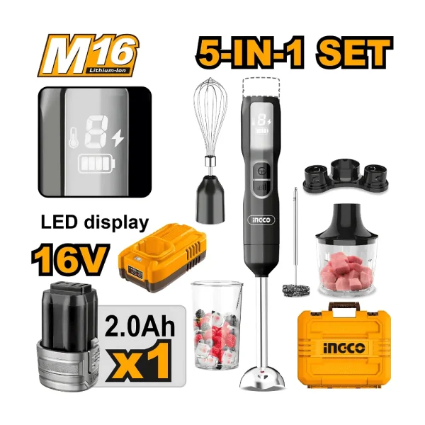Mixeur plongeant sans fil 16V avec 1 batterie 2A