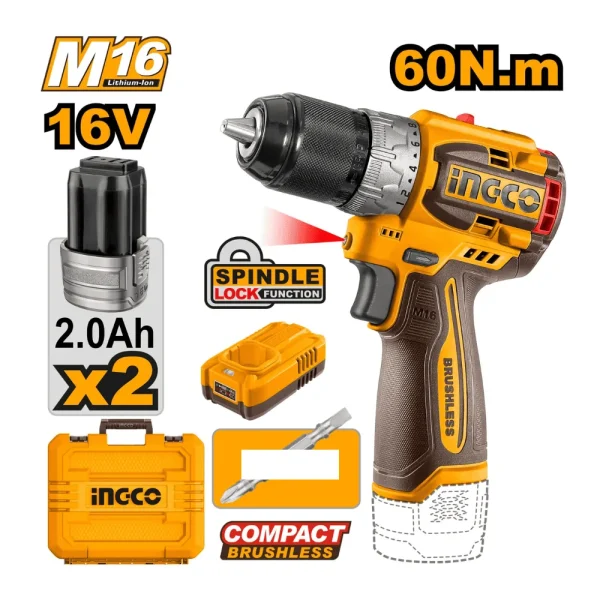 Perceuse visseuse sans fil Compact 16V avec 2 batteries 2A + 1 chargeur