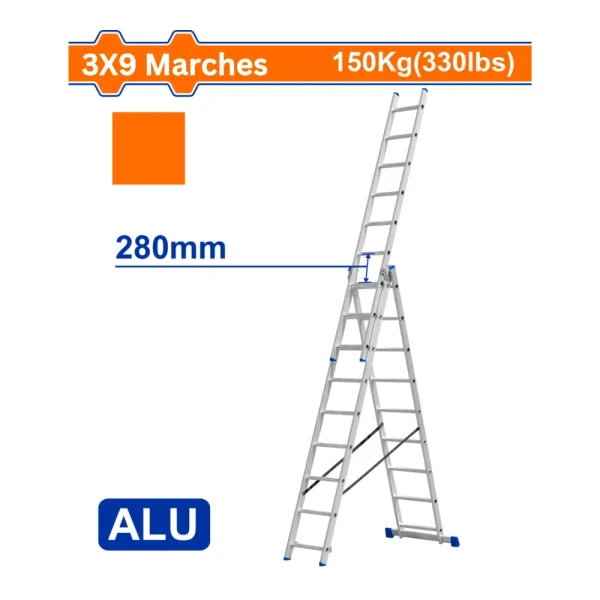 Échelle alu extensible à 3 sections 3x9 marches