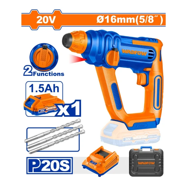 Marteau perforateur sans fil 20V 16 mm + 1 batterie 1,5Ah + chargeur
