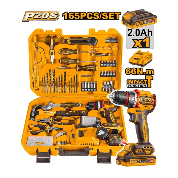 Coffret d'outils avec perceuse à percussion sans fil 20V
