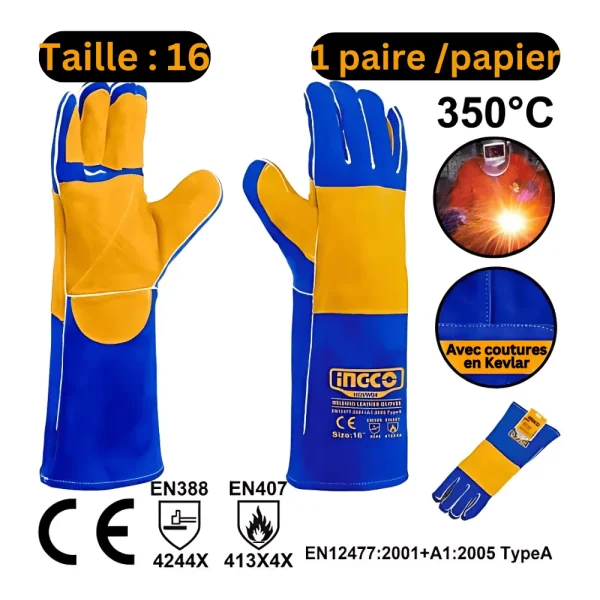 Gants soudeur anti-chaleur Kevlar 16"