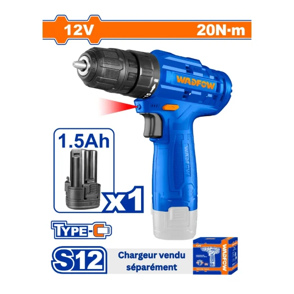 Perceuse sans fil 12V avec 1 batterie 1.5A