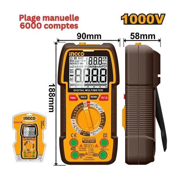 Multimètre digital 1000V-6000C AC/DC