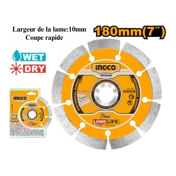 Disque à tronçonner diamant 180 mm (7") x 22,2 mm