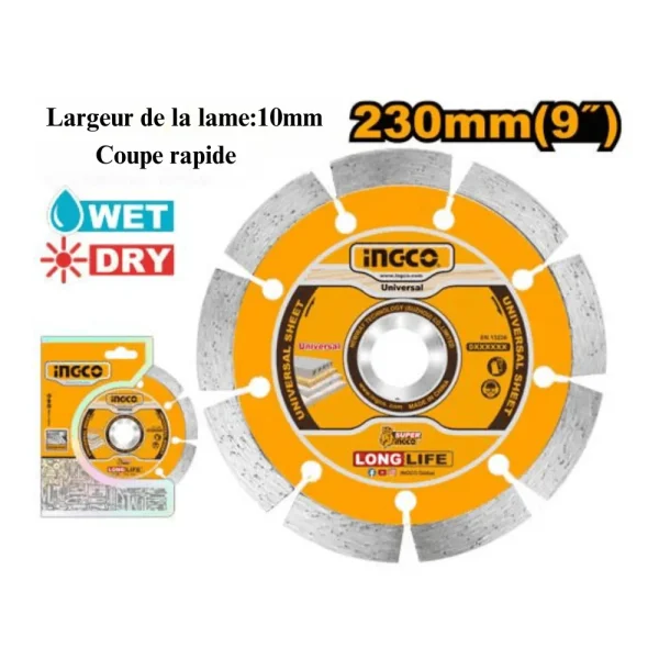 Disque à tronçonner diamant 230 mm (9") x 22,2 mm