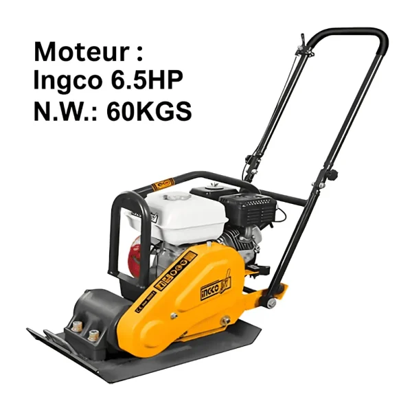 Compacteur à plaque réversible moteur essence 6.5HP 4.8kW 10.5kN