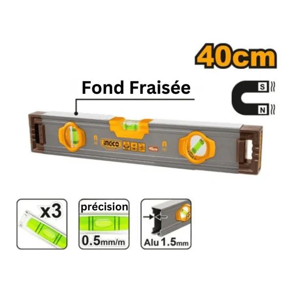 Niveau maçon 40 cm magnétique alu