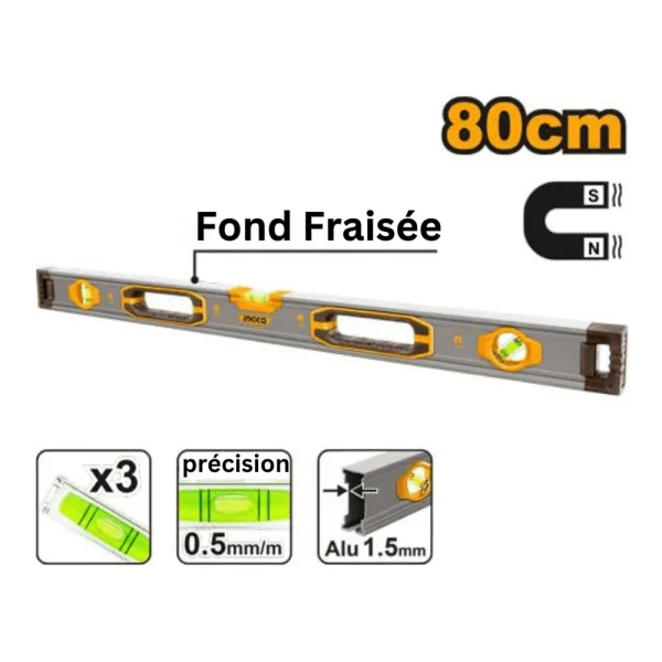 Niveau maçon magnétique 80 cm alu
