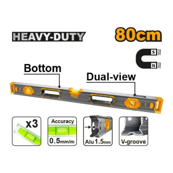 Niveau maçon 80 cm magnétique alu vue double
