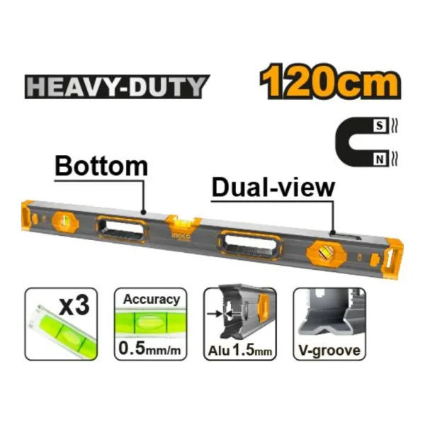 Niveau maçon 120 cm magnétique alu vue double