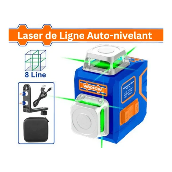 Niveau laser 30 m auto-nivelant faisceaux verts 8 lignes