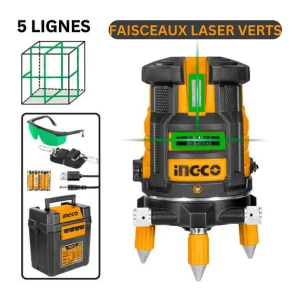 Niveau laser 30 m faisceaux verts 5 lignes