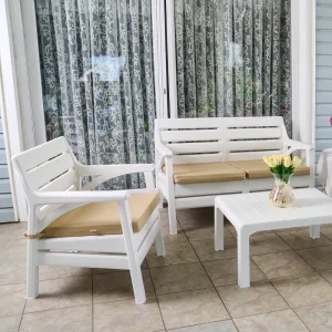 868 Salon de jardin 4 pieces en plastique avec coussins 2