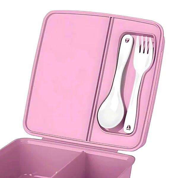 Boîte à déjeuner compartimentée avec cuillère et fourchette intégrées – Image 9