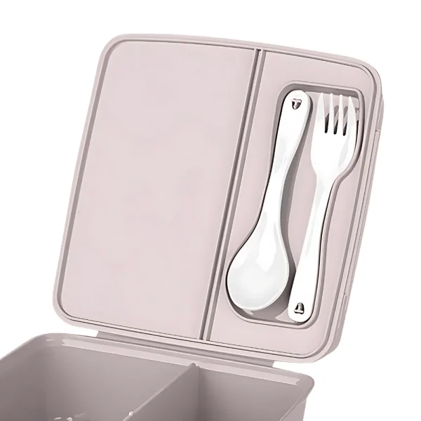 Boîte à déjeuner compartimentée avec cuillère et fourchette intégrées – Image 2