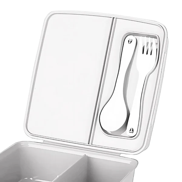 Boîte à déjeuner compartimentée avec cuillère et fourchette intégrées – Image 3