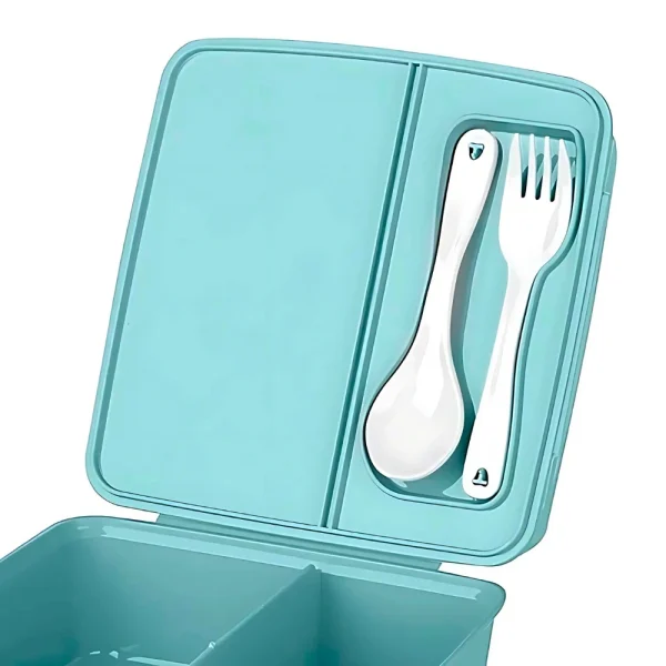 Boîte à déjeuner compartimentée avec cuillère et fourchette intégrées – Image 6