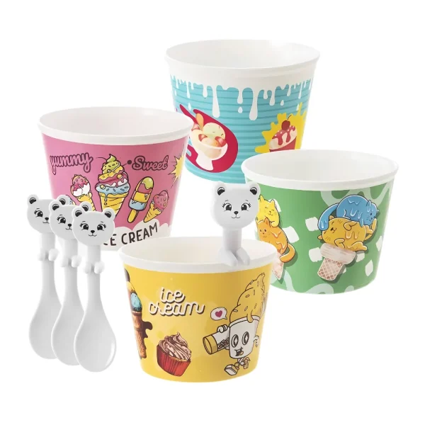 Coupes à glace fantaisie avec cuillère ourson (set de 4) – Image 4