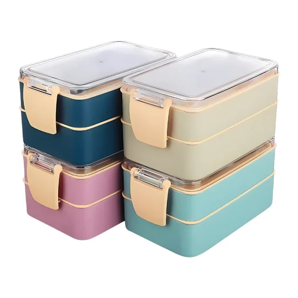 Boîte à déjeuner 400 ml et 500 ml empilable avec couvercles hermétiques et couverts inclus – Image 3