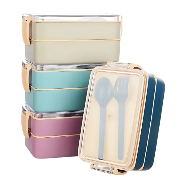 Boîte à déjeuner 400 ml et 500 ml empilable avec couvercles hermétiques et couverts inclus – Image 2