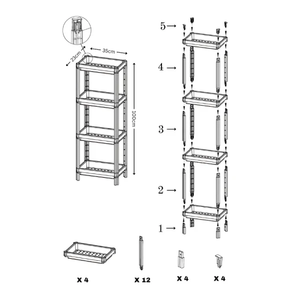 Étagère de rangement rectangulaire 4 niveaux modulable plateaux ajourés noir – Image 4