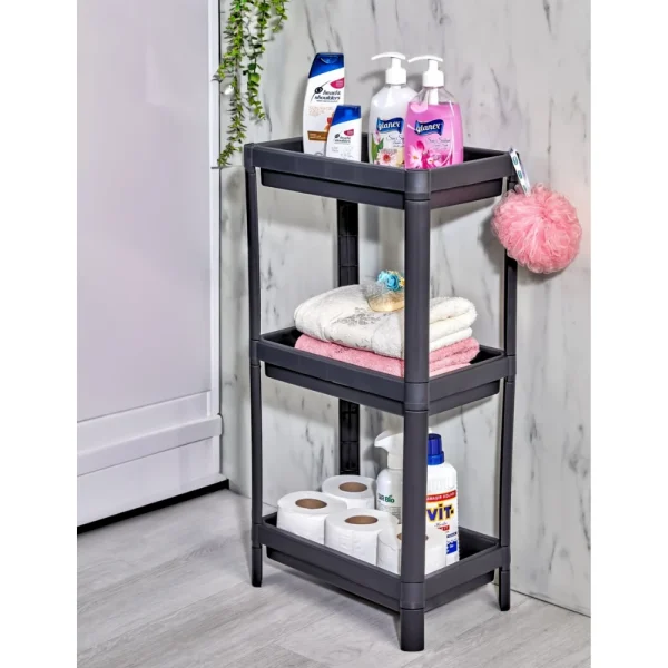 Étagère de rangement rectangulaire 3 niveaux modulable plateaux ajourés noir – Image 2