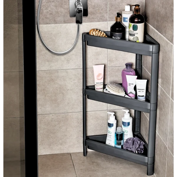 Étagère de rangement d’angle 3 niveaux modulable plateaux ajourés noir – Image 2