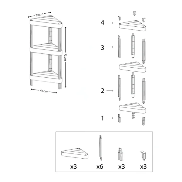 Étagère de rangement d’angle 3 niveaux modulable plateaux pleins noir – Image 3