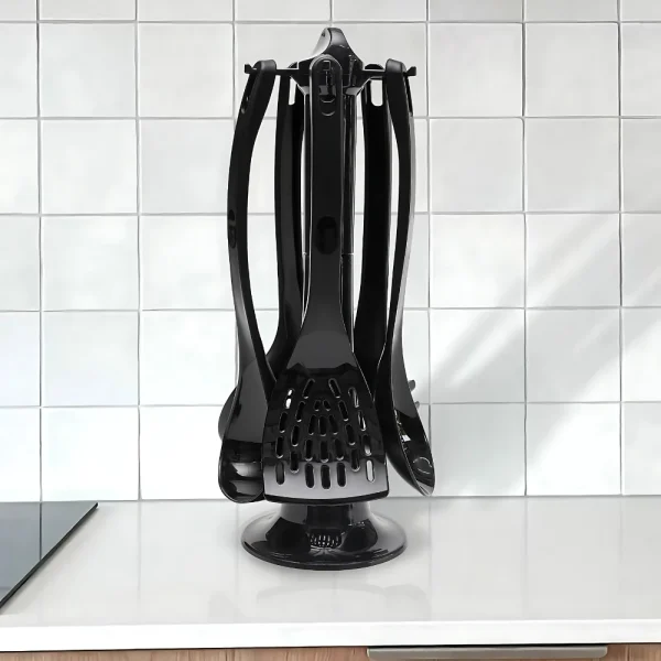 Set ustensiles de cuisine en plastique 6 pièces avec support – Image 2