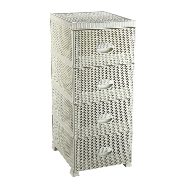 Étagère de rangement 4 tiroirs effet rotin – Image 2