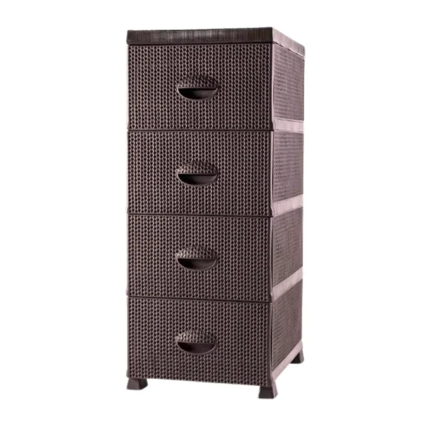Étagère de rangement 4 tiroirs effet rotin – Image 3