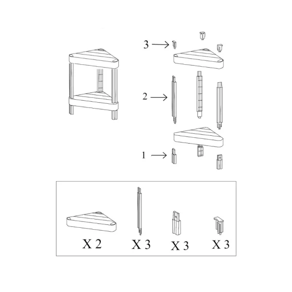 Étagère de rangement d’angle 2 niveaux modulable plateaux pleins noir – Image 2