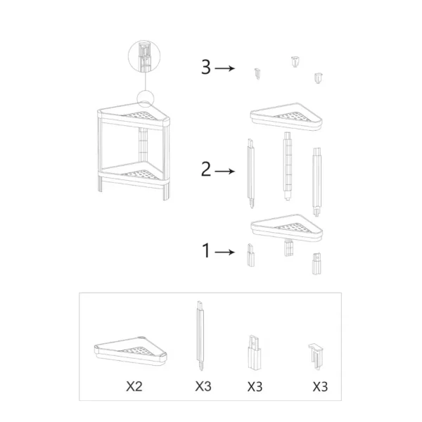 Étagère de rangement d’angle 3 niveaux modulable plateaux ajourés noir – Image 3