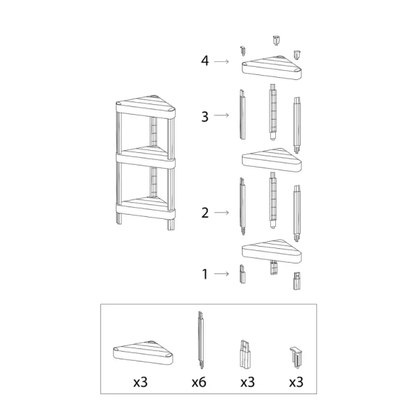 Étagère de rangement d’angle 3 niveaux modulable plateaux pleins noir – Image 3