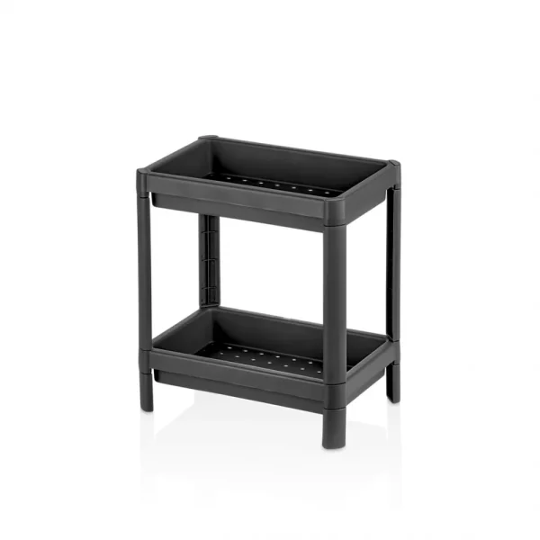 Étagère de rangement rectangulaire 2 niveaux modulable plateaux ajourés noir – Image 2
