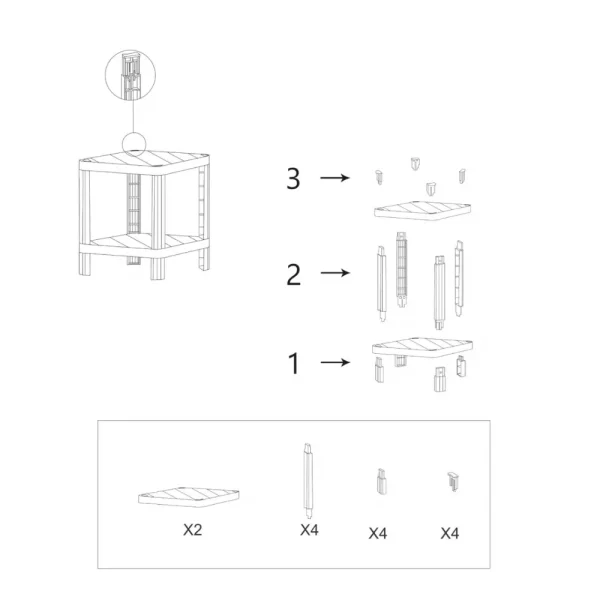 Étagère de rangement rectangulaire 2 niveaux modulable plateaux pleins noir – Image 2