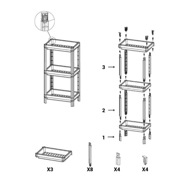 Étagère de rangement rectangulaire 3 niveaux modulable plateaux ajourés noir – Image 3