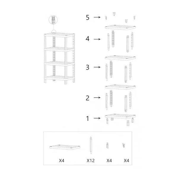 Étagère de rangement rectangulaire 3 niveaux modulable plateaux pleins noir – Image 2