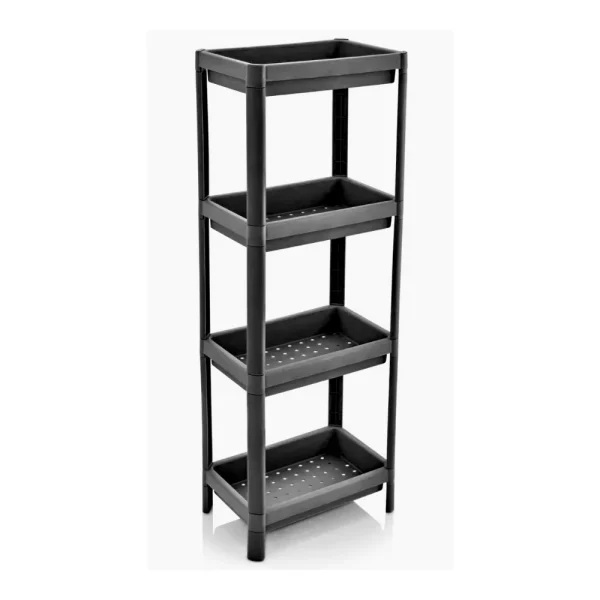Étagère de rangement rectangulaire 4 niveaux modulable plateaux ajourés noir – Image 2